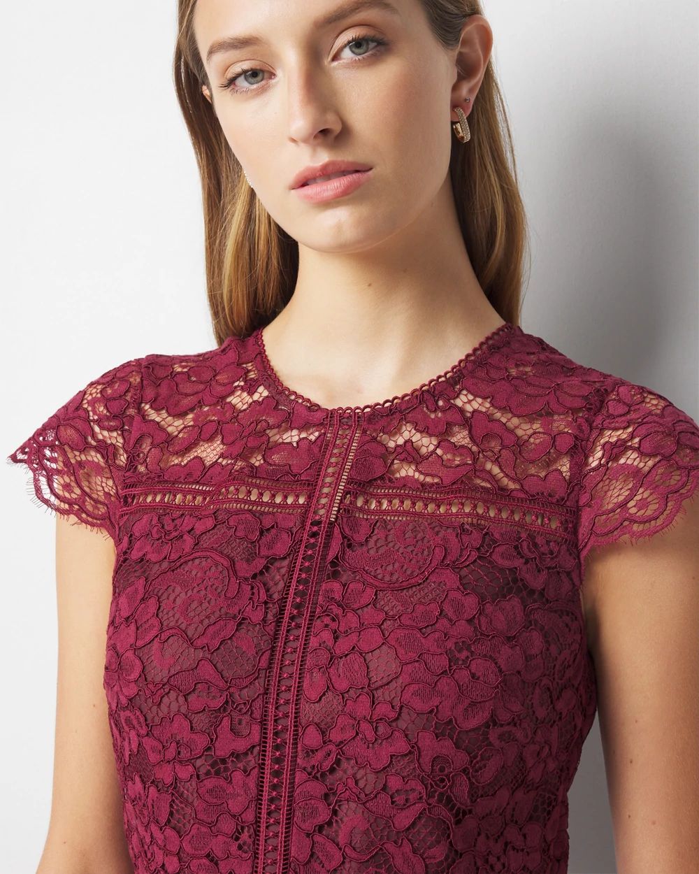 Short Sleeve Lace Fit-and-Flare Dress | White House Black Market
